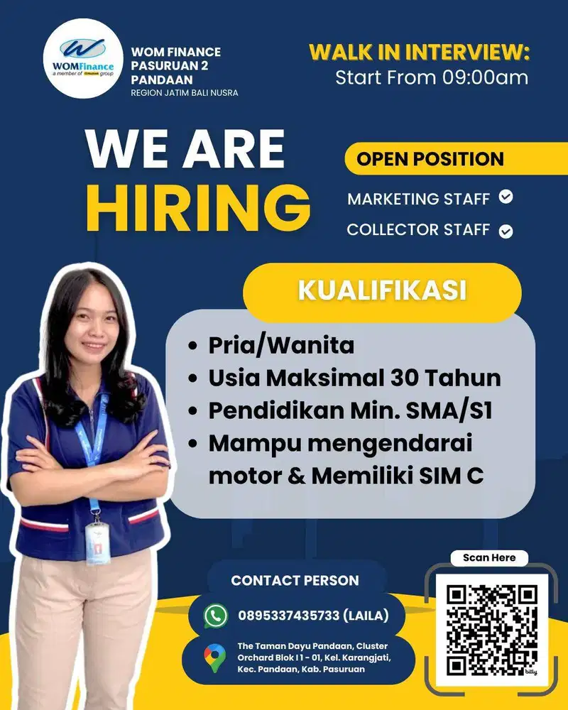 LOWONGAN PEKERJAAN MARKETING WOM FINANCE CABANG PANDAAN PASURUAN