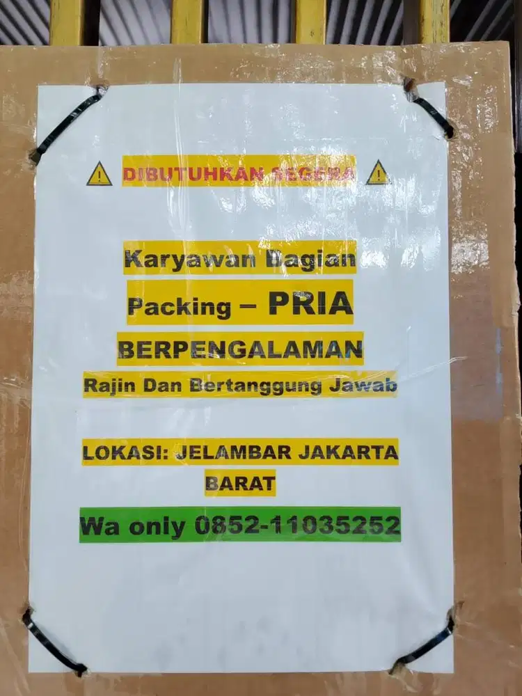 Di cari segera karyawan bagian packing