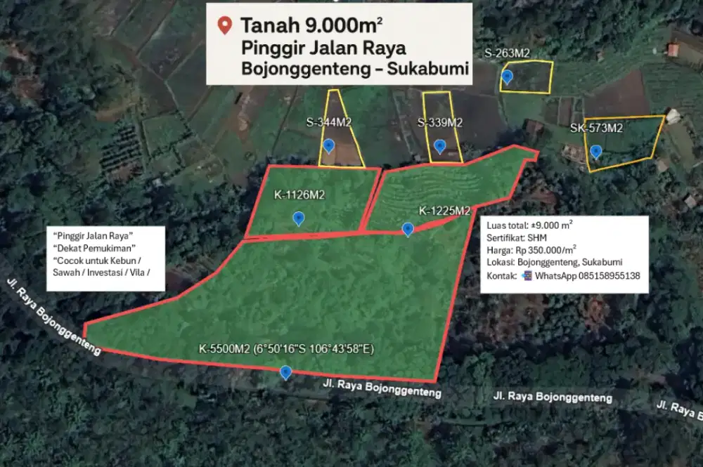 Dijual Cepat Tanah Kebun & Sawah Lokasi strategis pinggir jalan