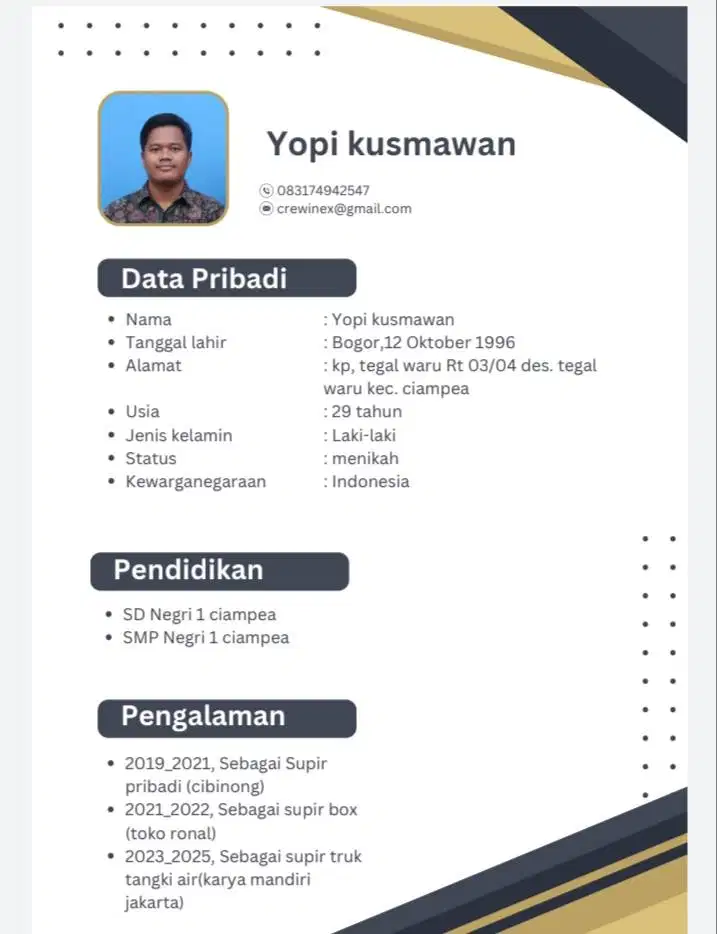 Info loker driver apa saja