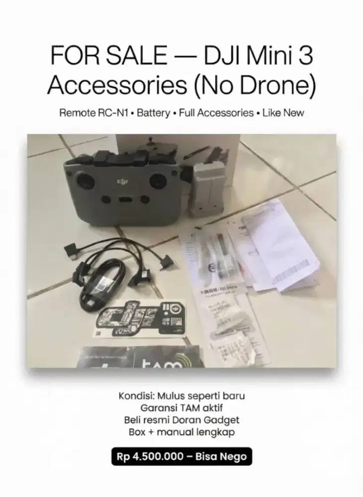 DJI MINI 3 ORIGINAL FULLSET TANPA DRONE