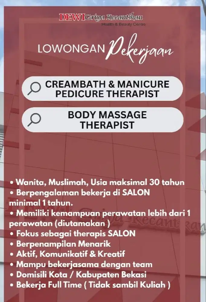 Lowongan Pekerjaan untuk Terapis Salon khusus Wanita di Galaxy Bekasi
