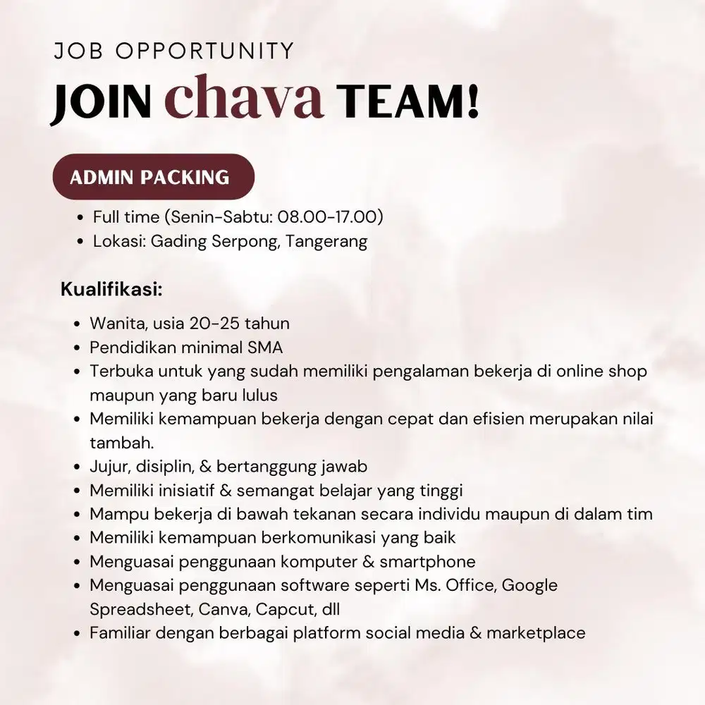 DlBUTUHKAN SEGERA : Admin Packing