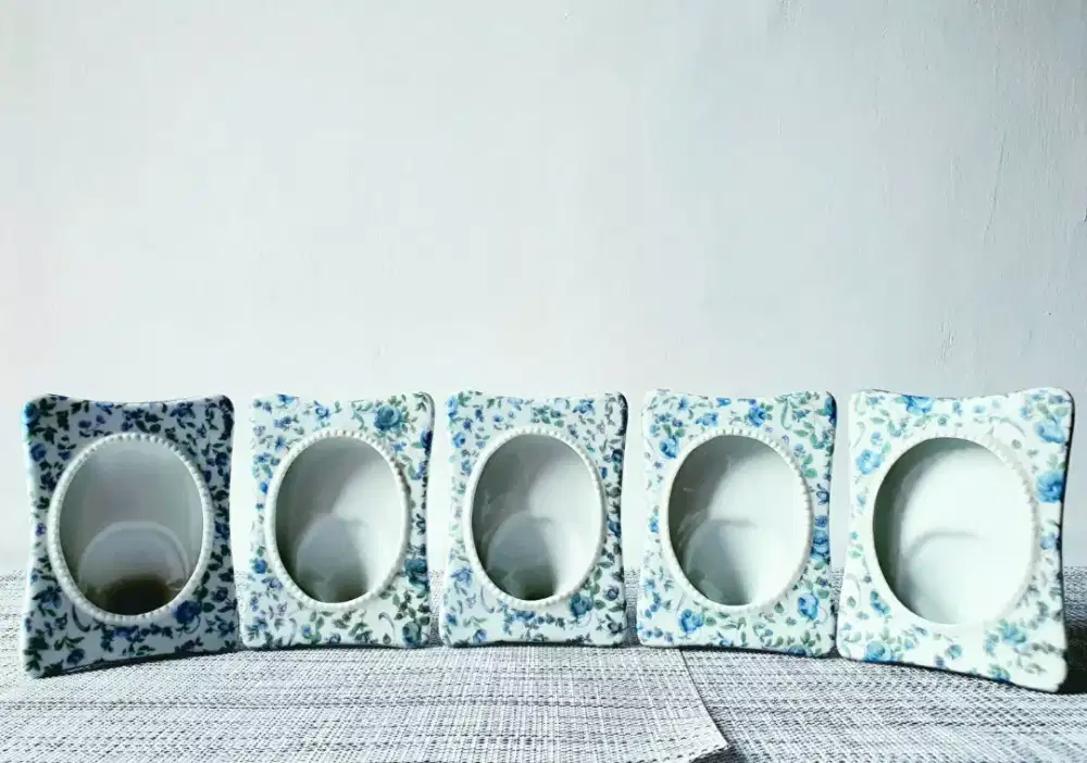 5 pcs Frame Foto Keramik Blue Blossom Floral Japan Vintage