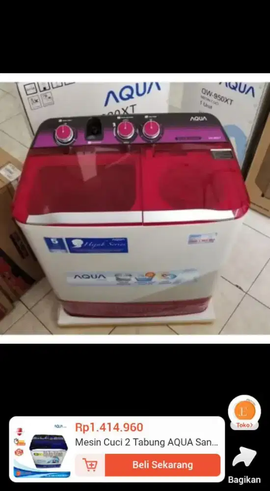 Mesin cuci AQUA daya cuci normal irit listrik Watt kecil
