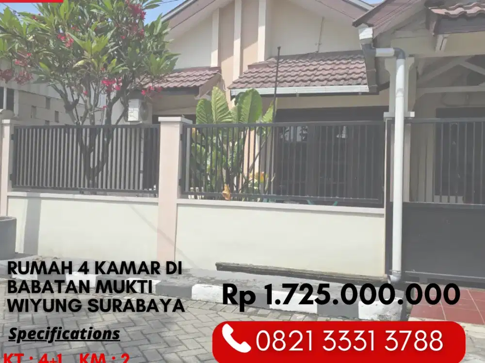 Dijual Rumah 4 Kamar 1 MILIAR di Babatan Mukti Wiyung Surabaya