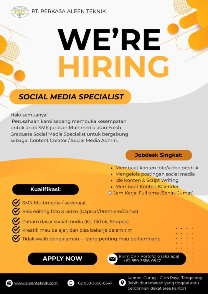 LOWONGAN Social Media Specialist KOL dan host live