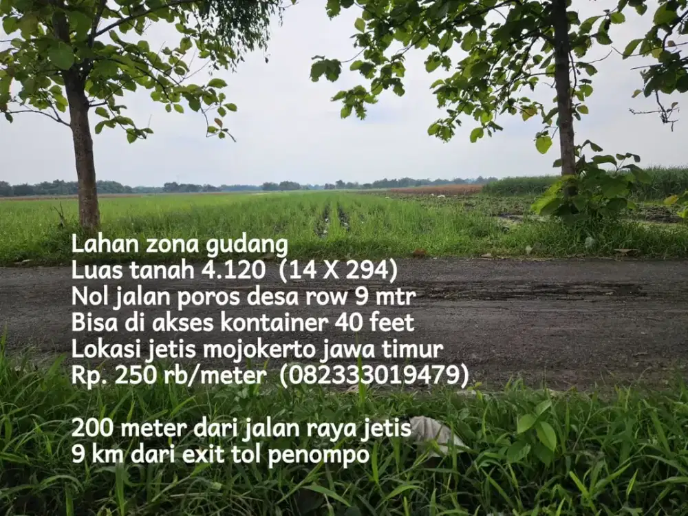 Termurah 250 rb permeter lahan zona gudang jetis mojokerto