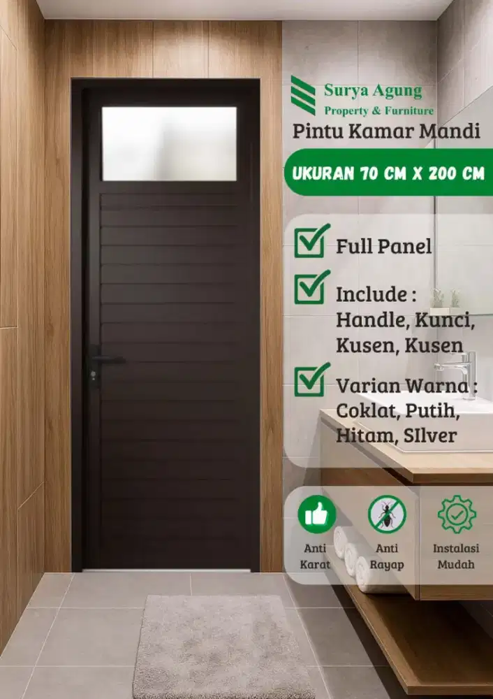 Pintu kamar mandi aluminium anti karat anti rayap