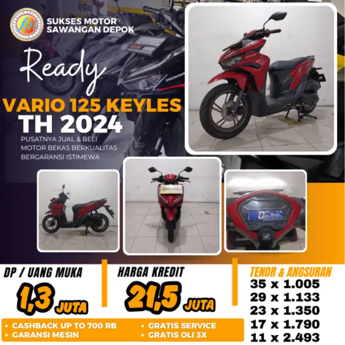 MULUS KM 4 RIBU HONDA NEW VARIO 125 KEYLES TH 2024 CASH KREDIT GARANSI