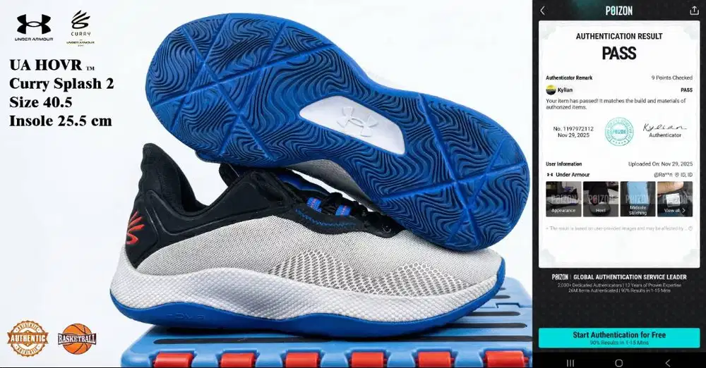 Under Armour Curry Splash 2 Size 40.5 Insole 25.5 cm Original