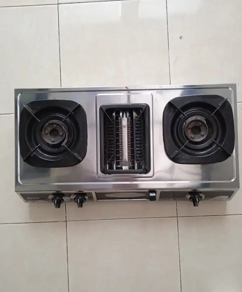Kompor gas stainless rinnai 3 tungku dengan grill