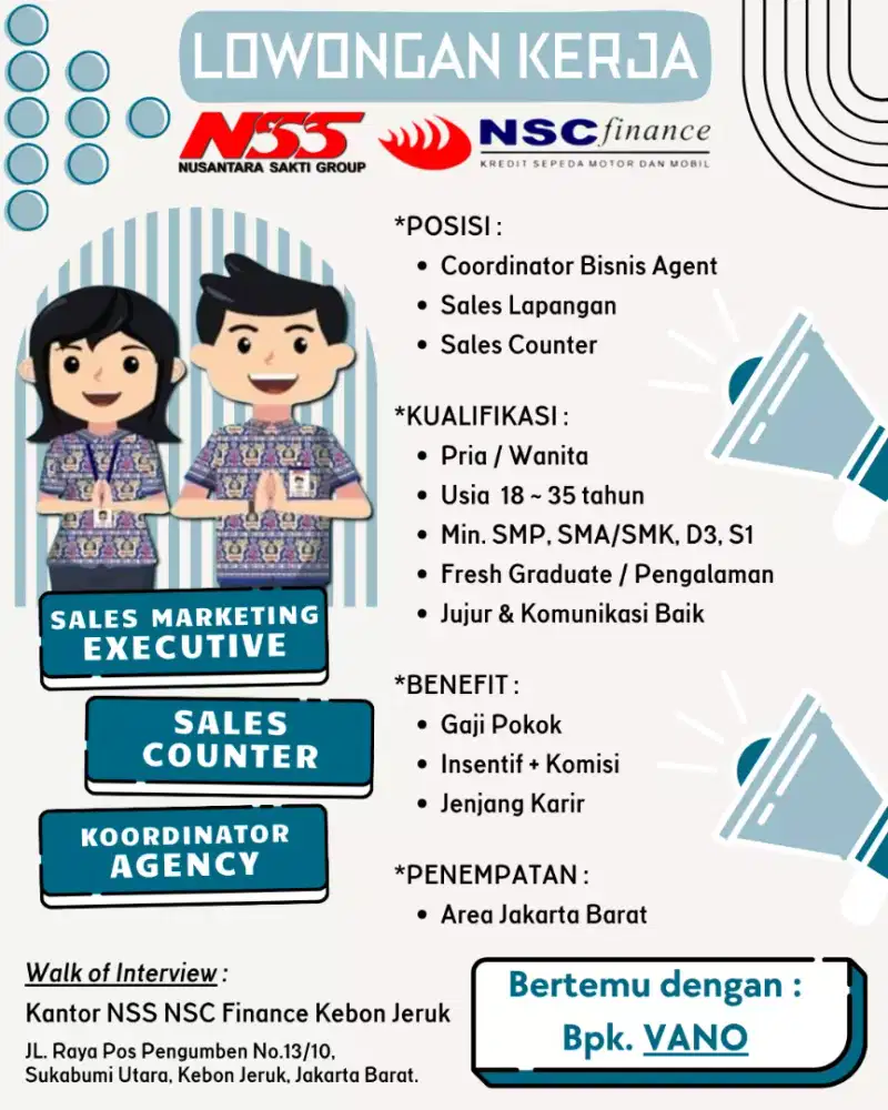 LOKER (LOWONGAN PEKERJAAN) SALES MARKETING - NSC FINANCE Bonjer