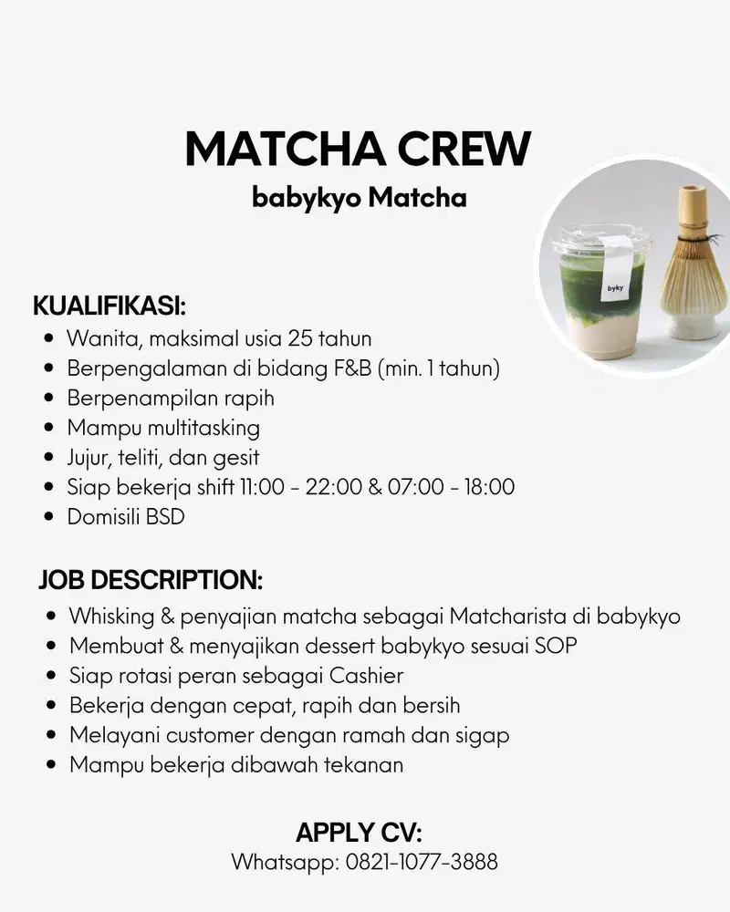 Lowongan Kerja Matcha Crew