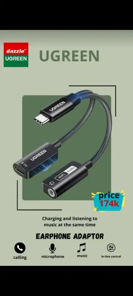 Ugreen Splitter type C to Jack 3, 5 & type C charging