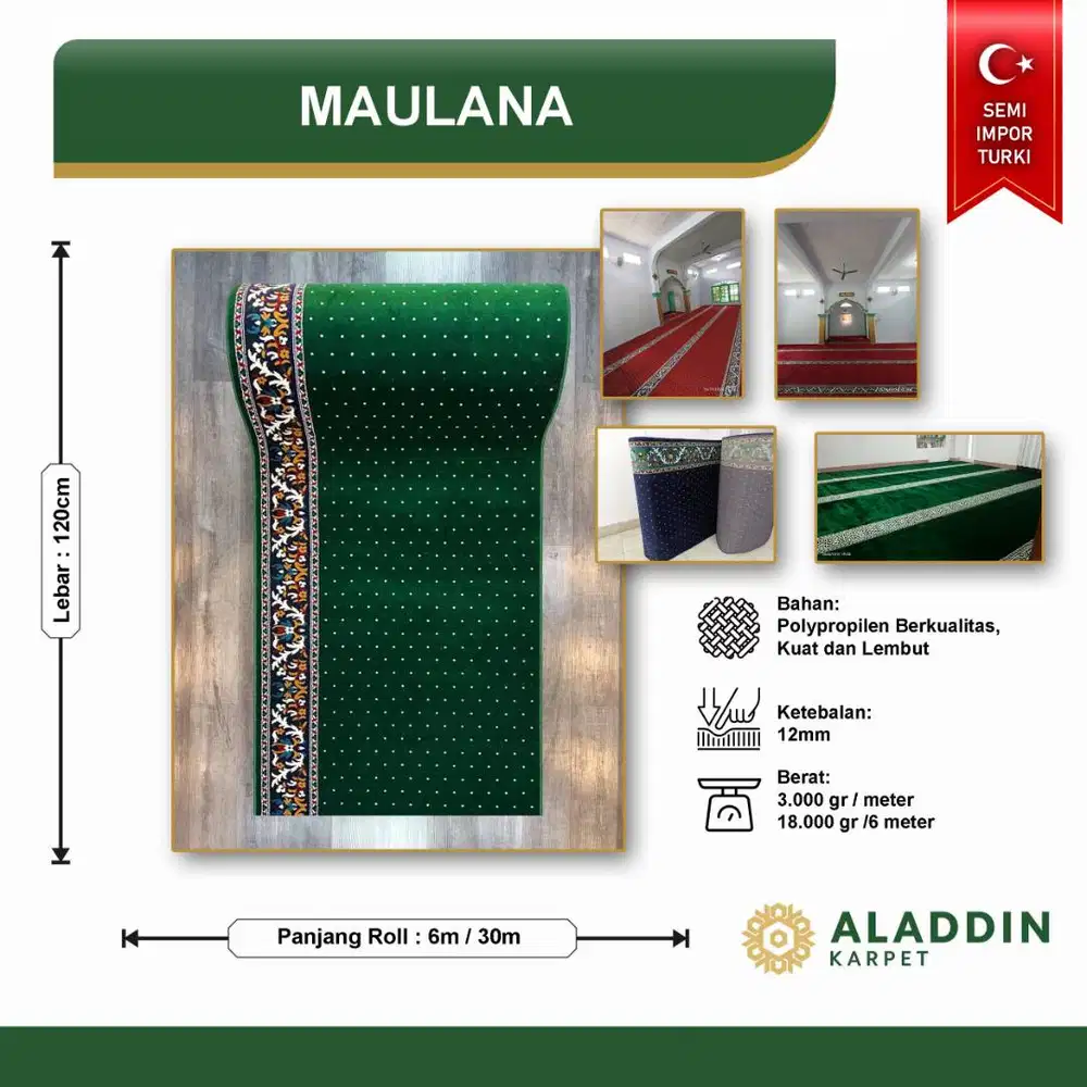 Karpet Masjid Semi Impor Maulana - Meteran Permeter Merah Hijau