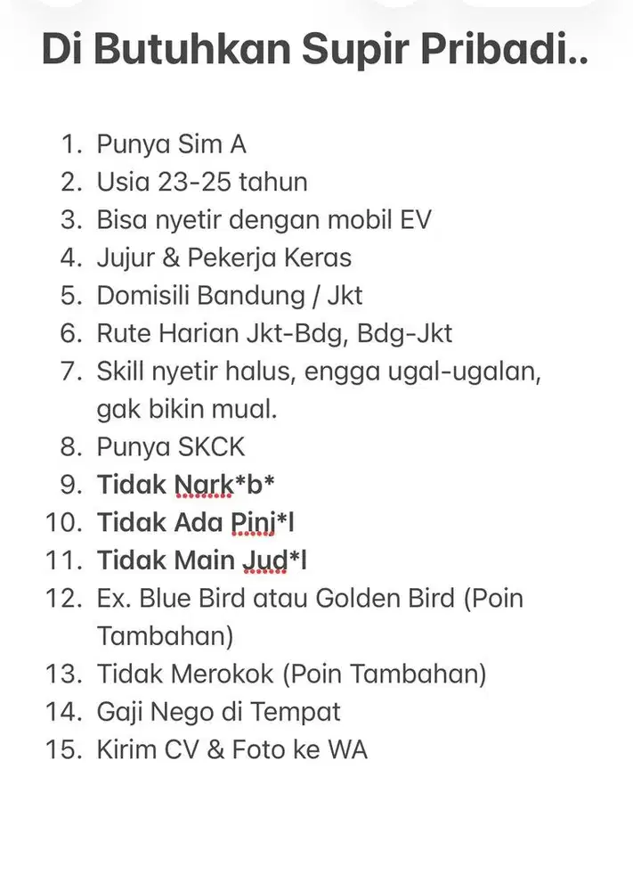 Dicari Sopir Pribadi Bandung