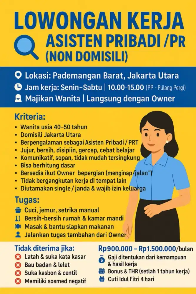 Lowongan Kerja Asisten Pribadi / PRT