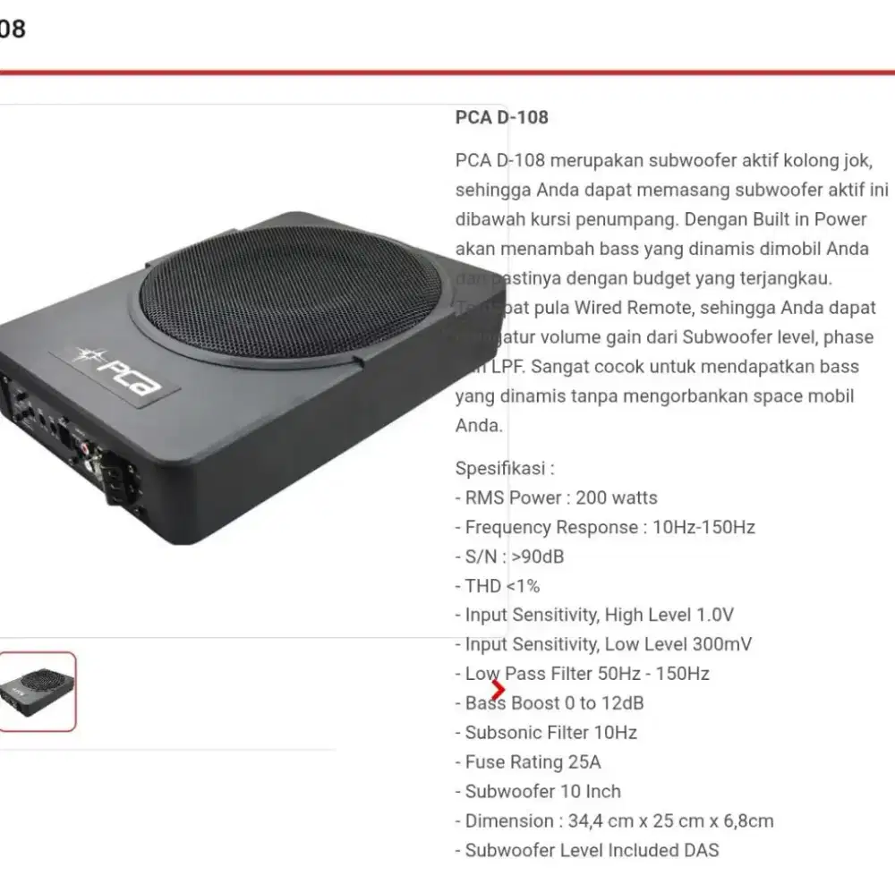 Subwoofer PCA kolong Jok