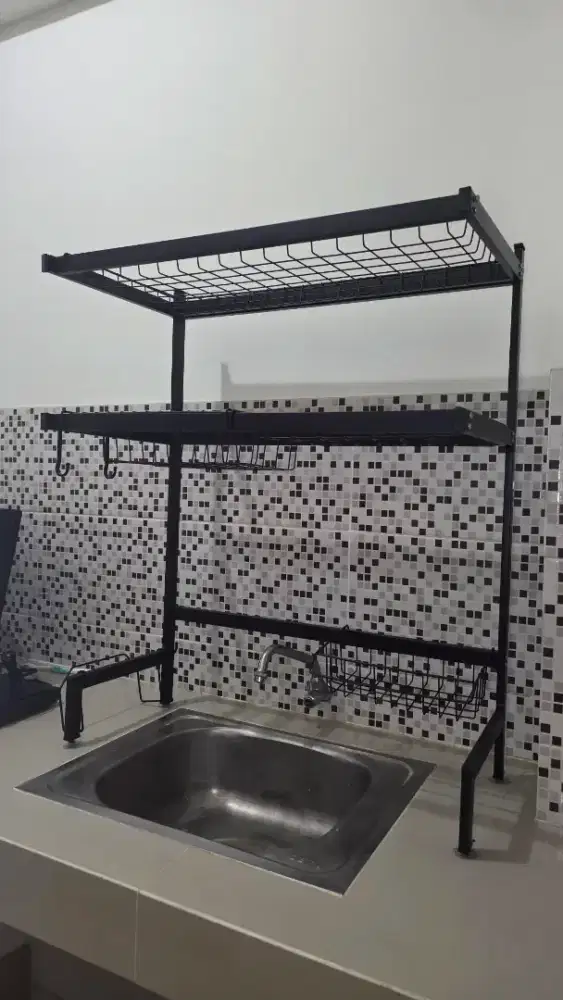 Rak pengering piring dapur atas wastafel susun 2 stainlees steel kokoh