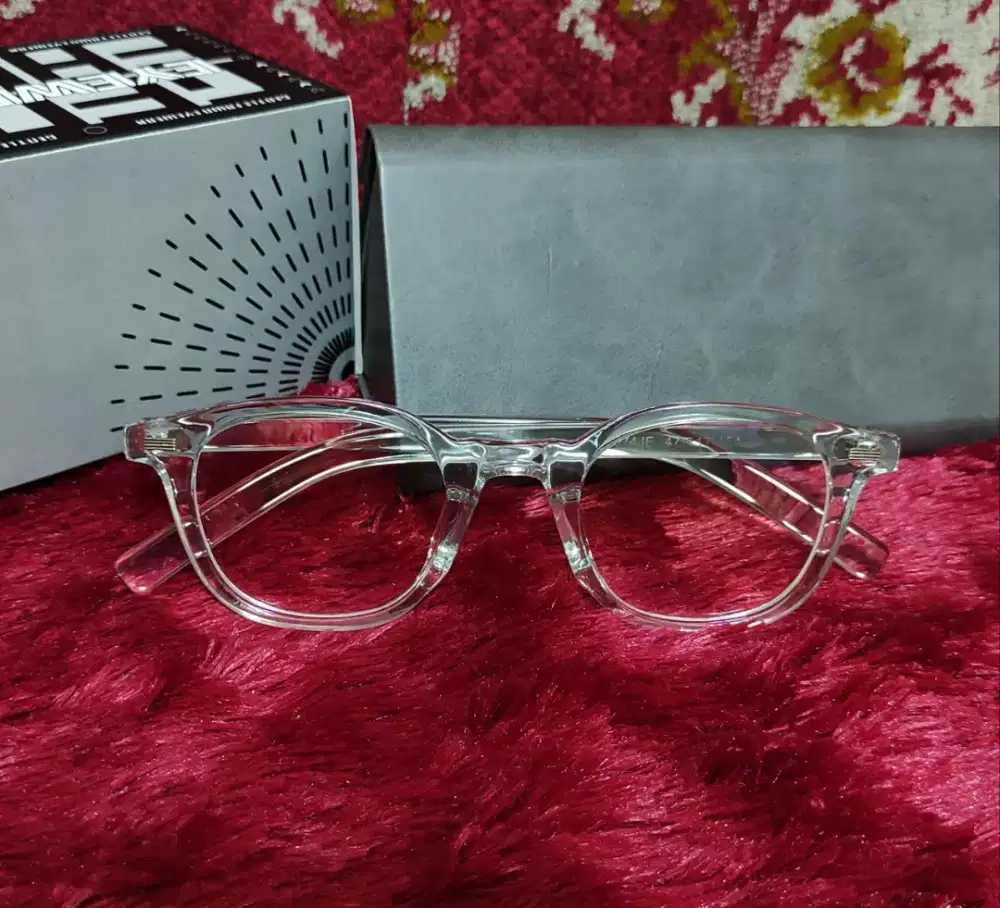 Frame Kacamata Optical Transparan Bening Bulat Oval Lensa Blueray