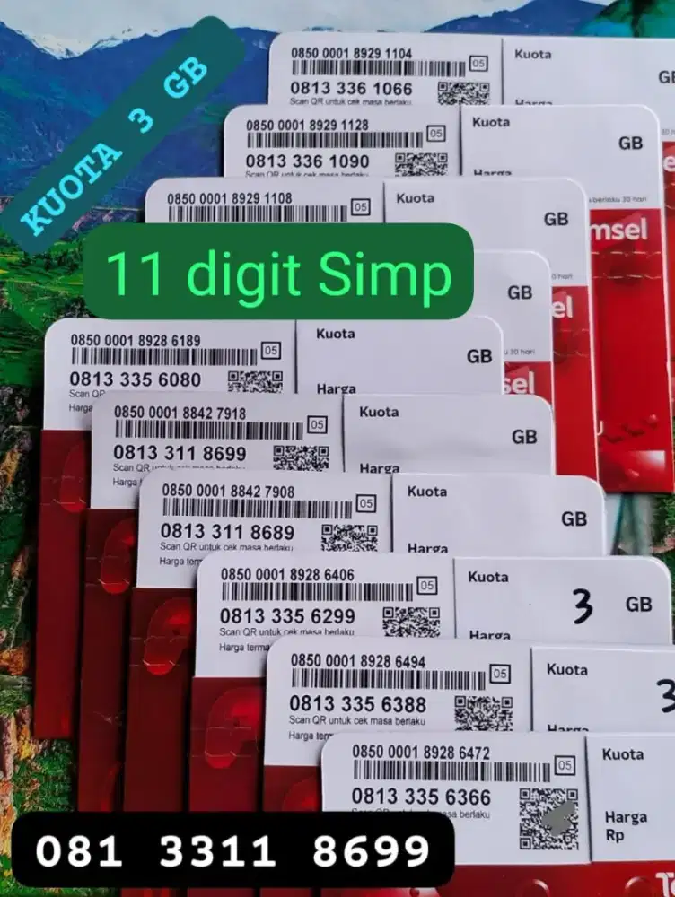 NOMOR CANTIK TELKOMSEL KUOTA 3 GB MASA BERLAKU SATU BULAN.