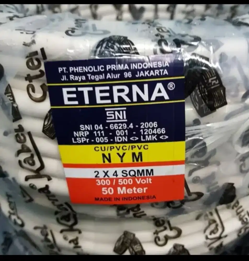 Kabel Eterna NYM 2x4 kawat tunggal