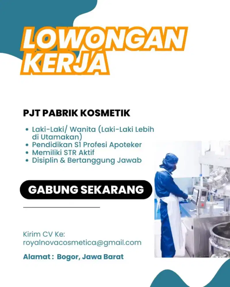 Lowongan Kerja Apoteker Pabrik Kosmetik