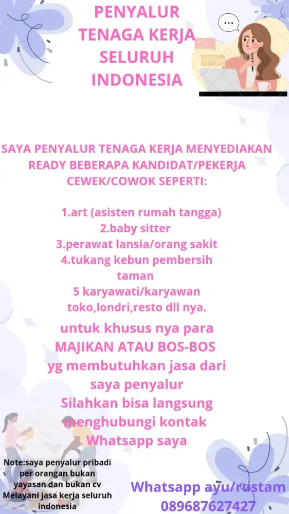 agen penyalur pribadi tenaga kerja art baby sitter perawat lansia dll
