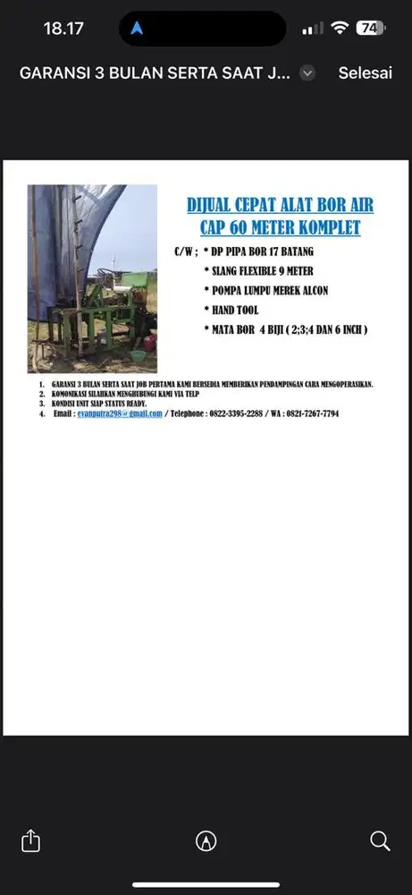 alat bor air kapasitas 60 meter