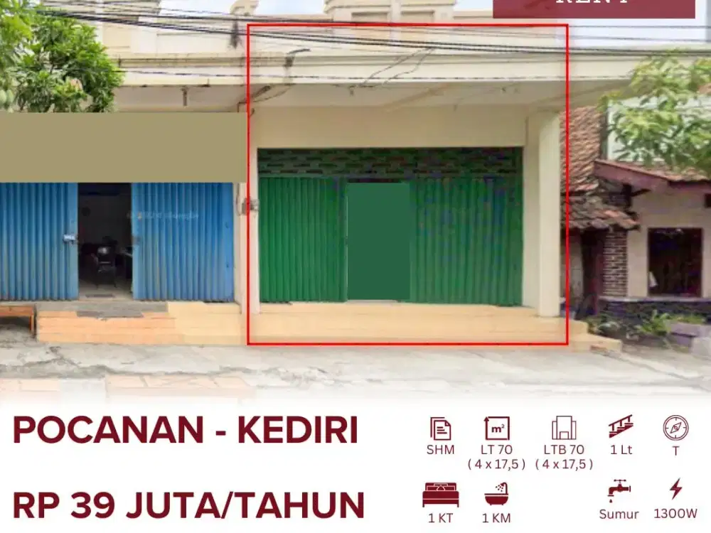 Ruko disewa murah di pinggir jalan Raya kota kediri