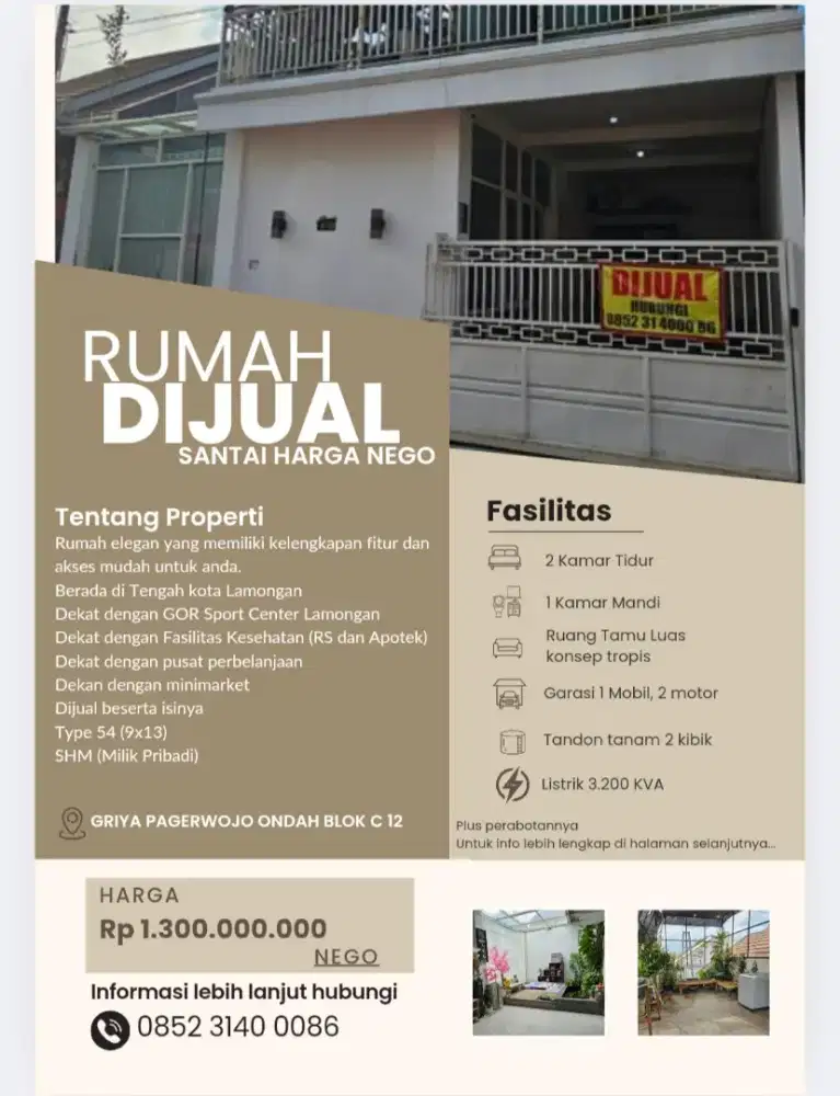 DIJUAL RUMAH PRIBADI SHM DITENGAH KOTA LAMONGAN