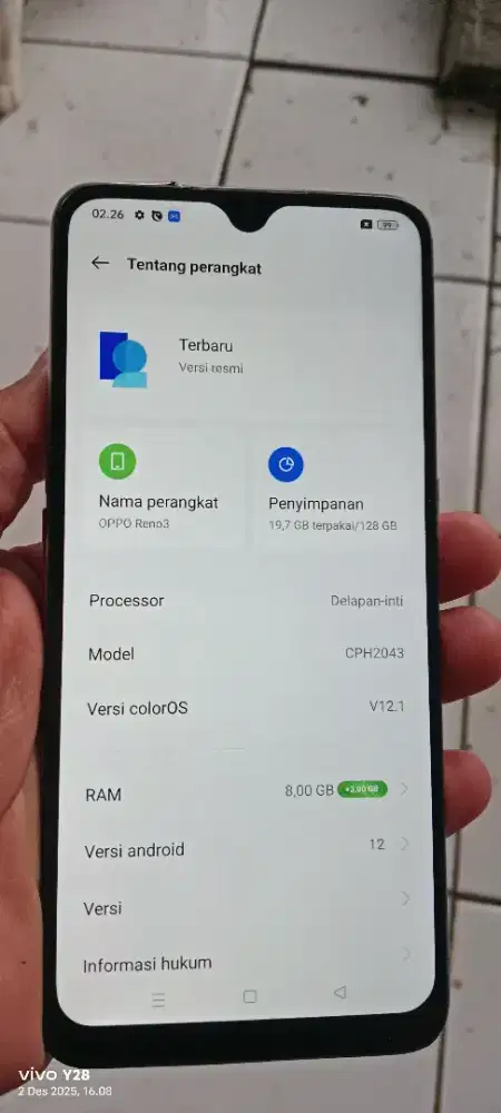 Opo  reno 3 resmi  8/128 mnus LCD gantian bcdoer retak normal