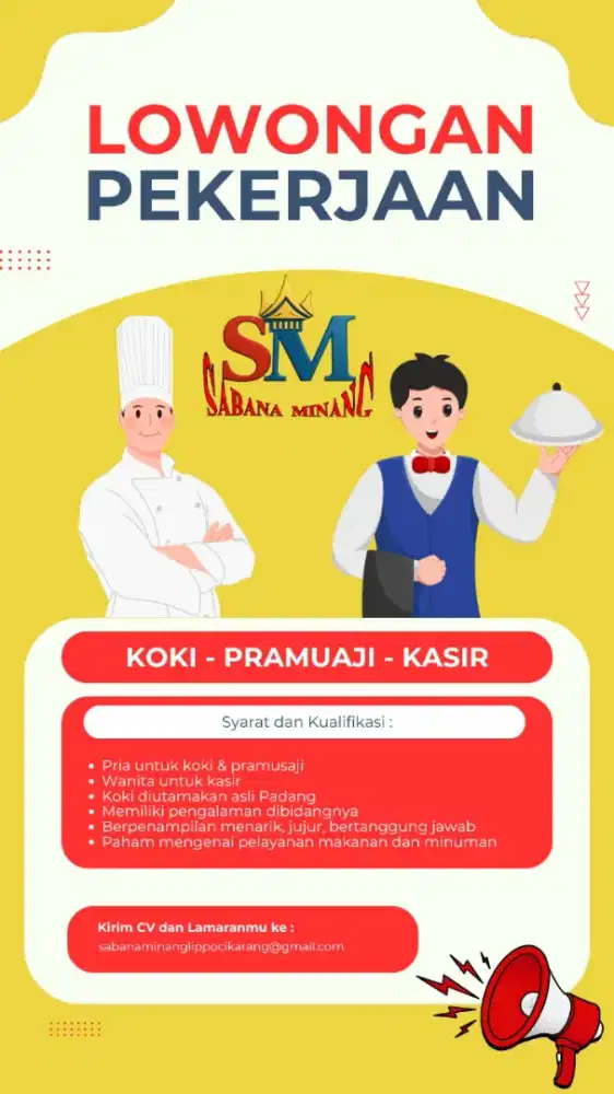 Koki - Pramusaji - Kasir Restoran Padang