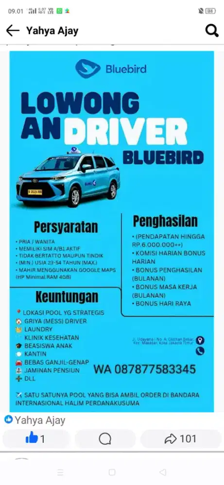 DRIVER BLUE BIRD CILILITAN