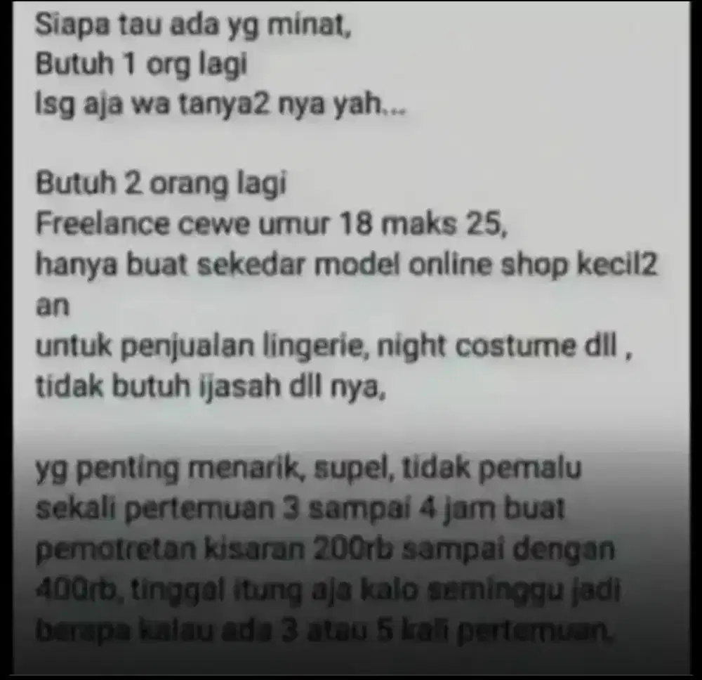 Freelance photoshot buat cw, non ijasah sd/smp/smu bebas,