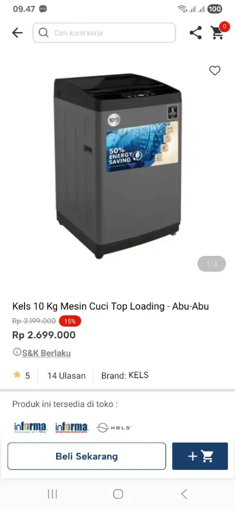 Kels 10 kg mesin cuci top loading