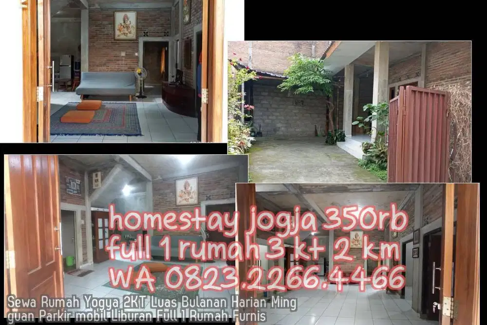 Sewa Rumah Yogya 2KT Luas Bulanan Harian Mingguan Parkir mobil Liburan