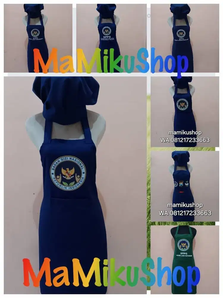 Apron/Celemek Set Topi Koki Custom Sablon Untuk Dapur MBG