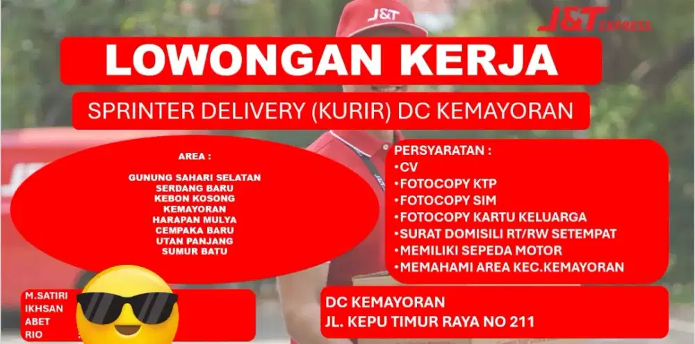 Lowongan Kurir Paket J&T Kemayoran Johar Senen Tebet