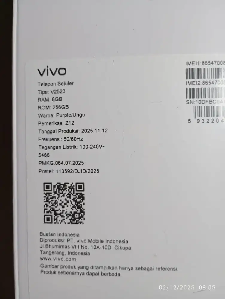 VIVO Y21D RAM 256/6GB