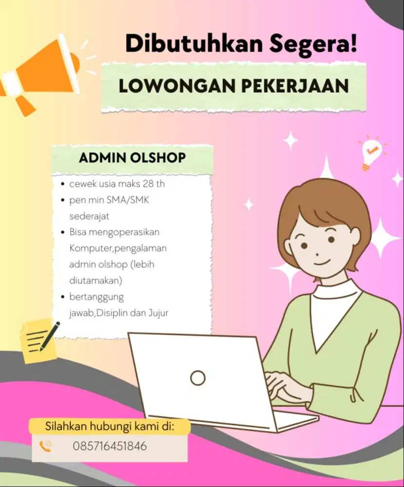 DIBUTUHKAN SEGERA ADMIN OLSHOP!!