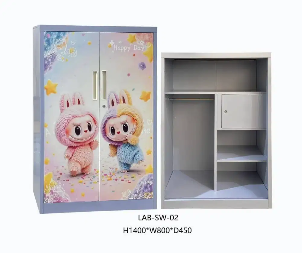 Lemari Pakaian Anak Plat Besi 3 Pintu Motif Labubu (LAB-SW-02) (DK)