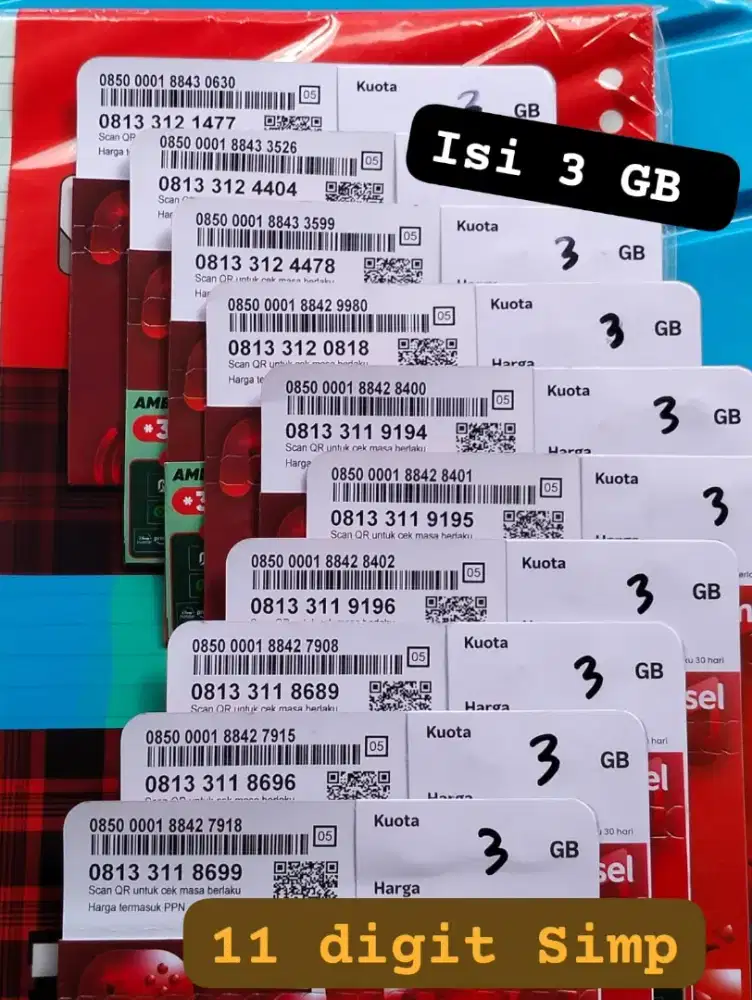 11 DIGIT KARTU TELKOMSEL ISI  KUOTA 3 GB NASIONAL.