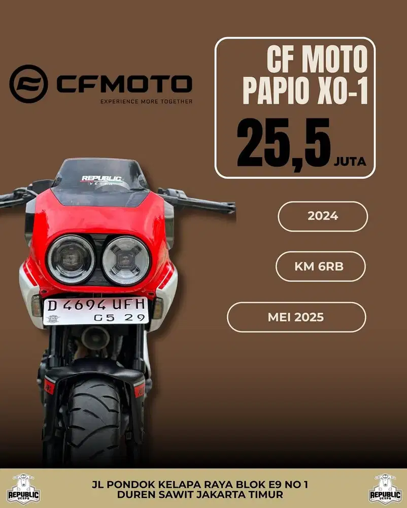 CF MOTO PAPIO XO-1 TH 2024 WARNA FIERY RED PERFECT CONDITION