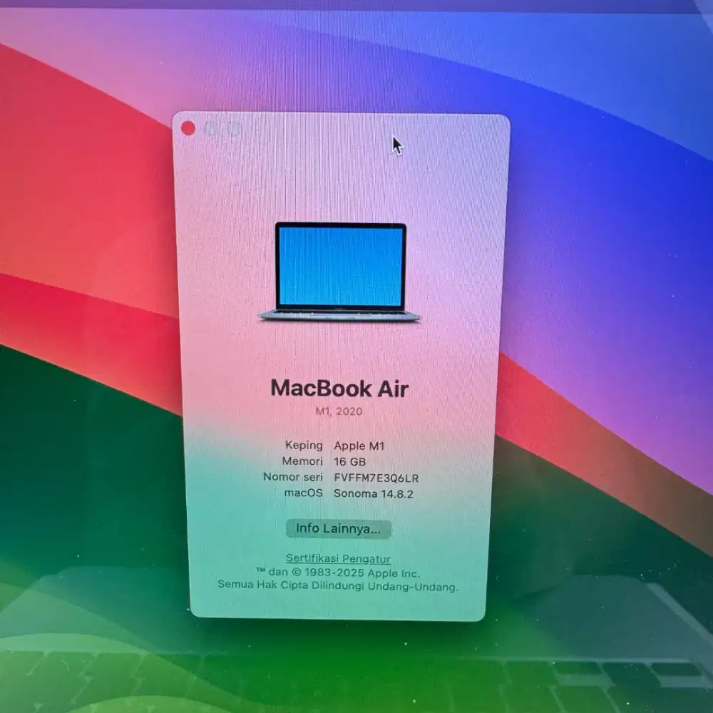 Macbook Air M1 layar 13 inch Ram 16 Ssd 256 Silver murah touch id off