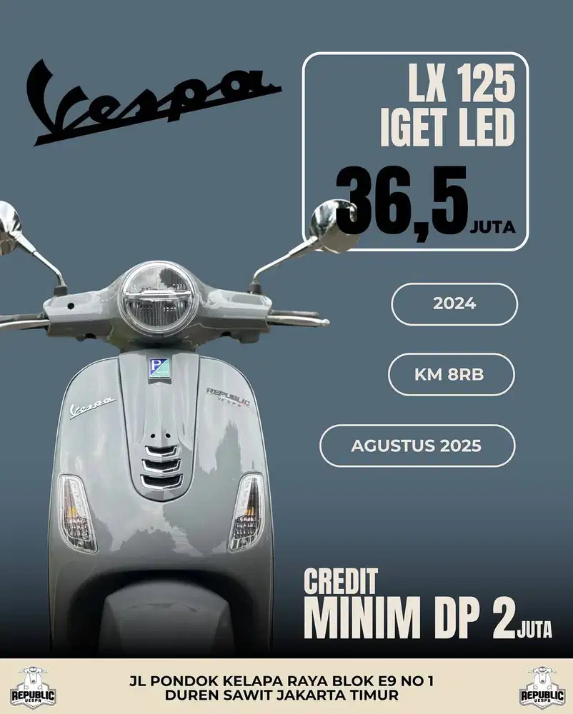PIAGGIO VESPA LX 125 IGET LED FACELIFT TH 2024 WARNA GREY MATERIA PERF