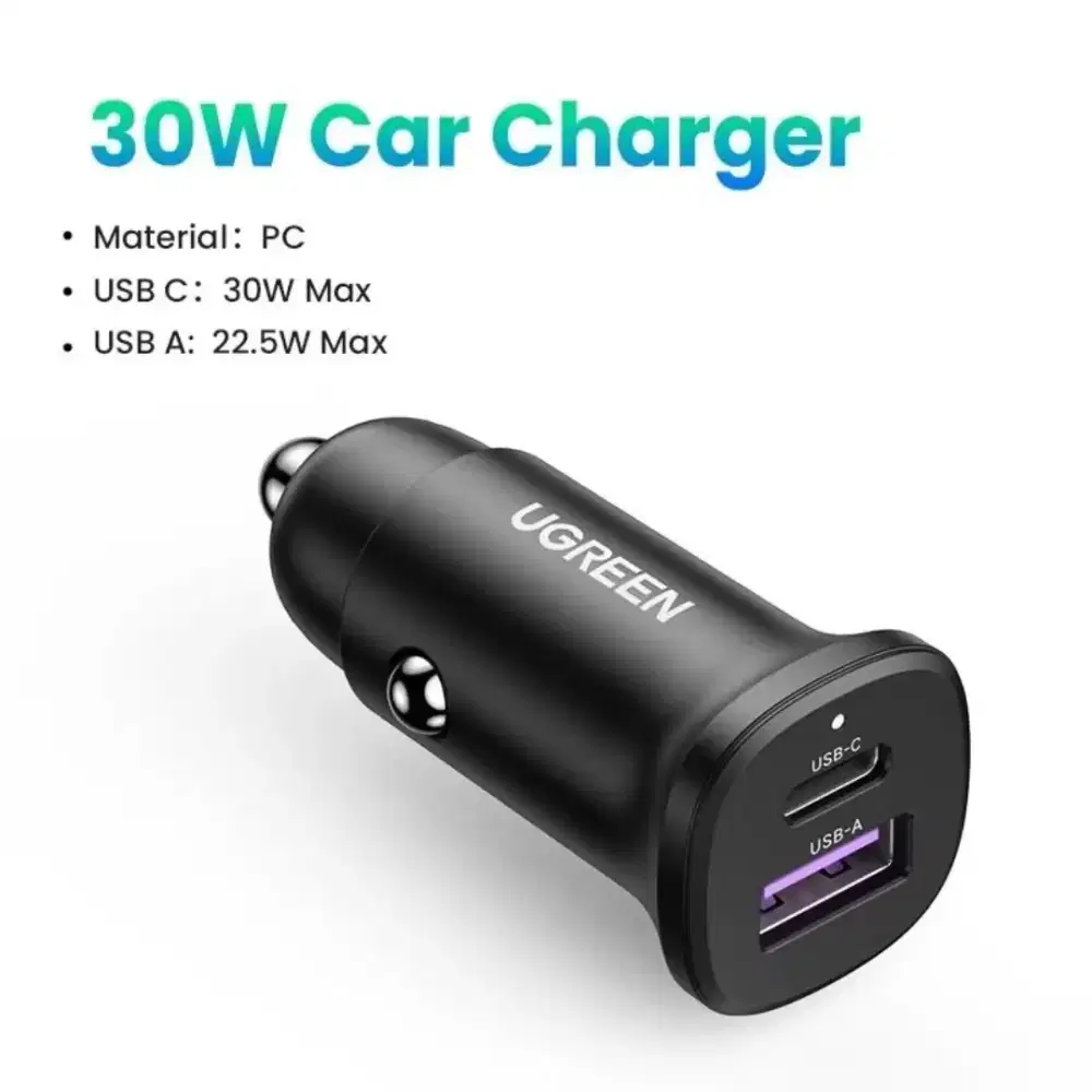 Ugreen Car Charger Mobil USB C Fast Charging 30W