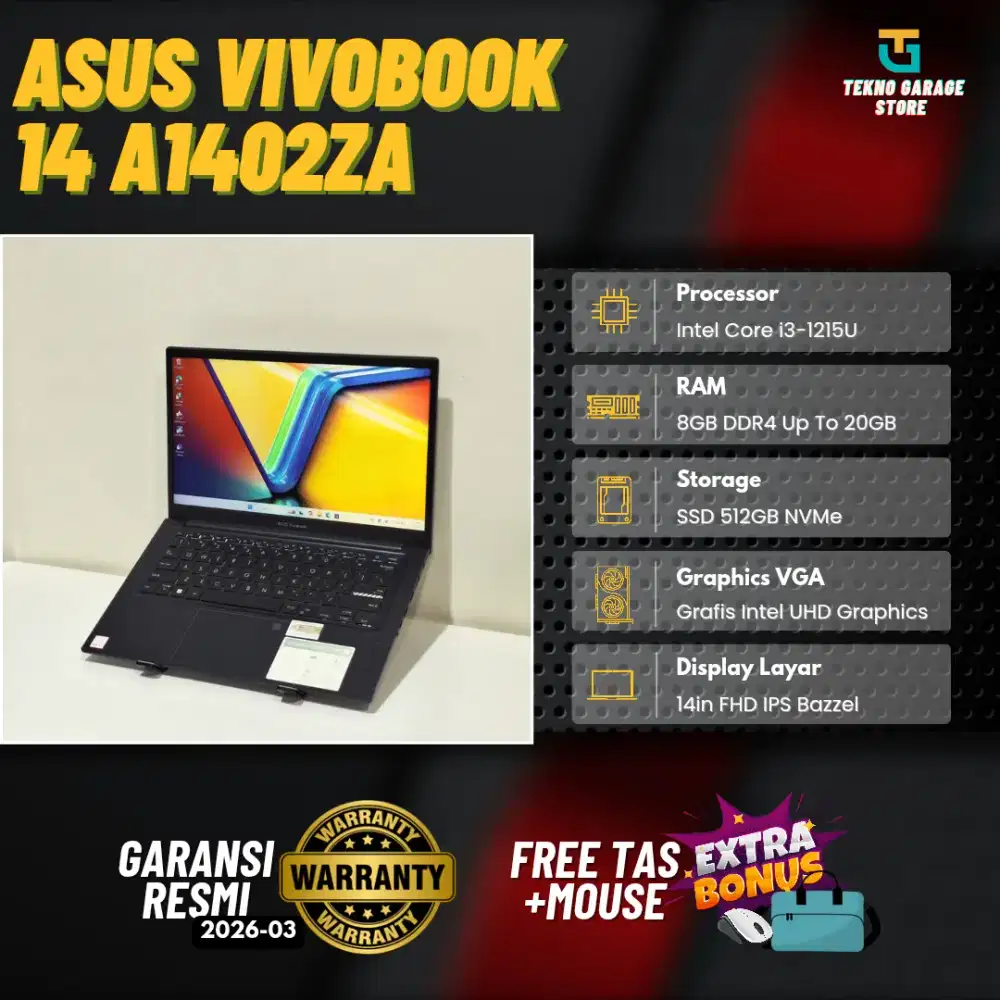 ASUS VIVOBOOK 14 A1402ZA CORE I3-1215U RAM 8GB SSD 512GB 14in FHD IPS