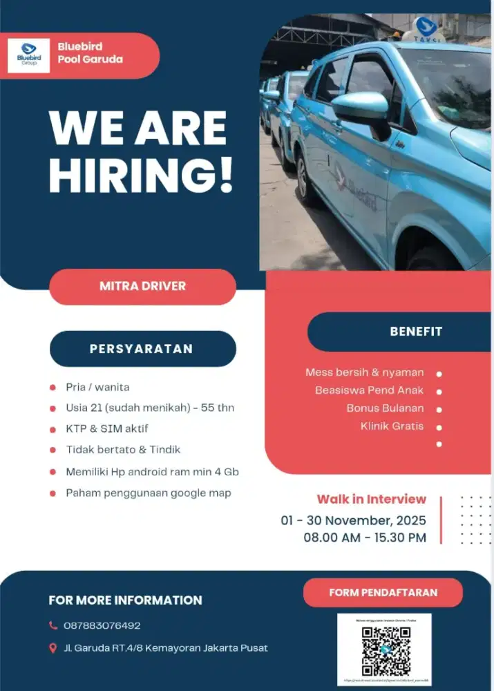 LOWONGAN DRIVER BLUEBRID JAKARTA PUSAT